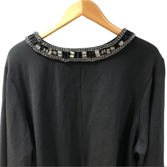 Seven by Melissa McCarthy Jeweled Neck Top 3/4 Length Sleeve Black Size 3X - Picture 7 of 10